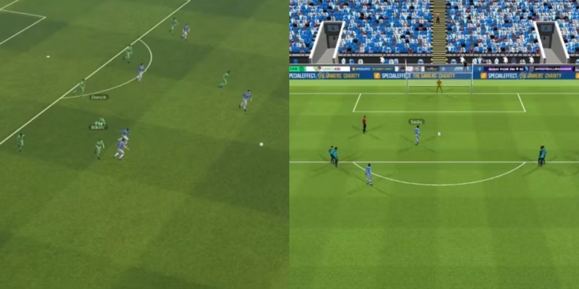 split images of players on the field in football manager 2024